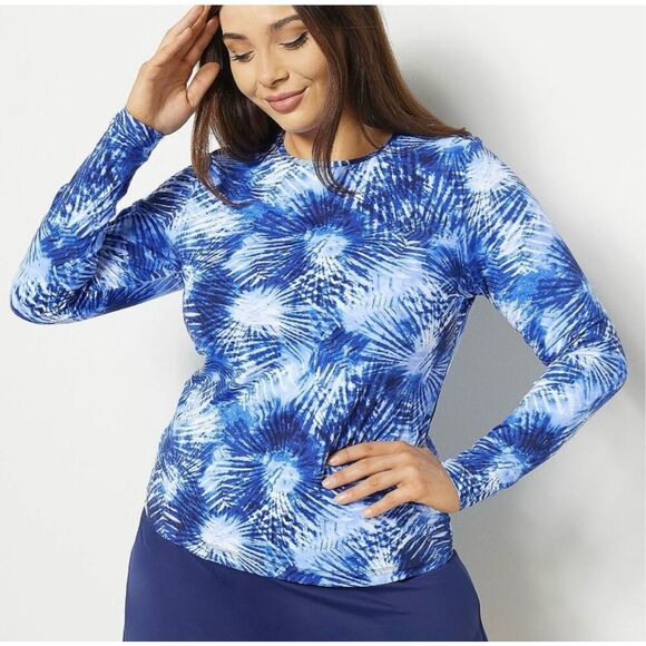 Lands End Blue and White Swim Rash Guard SPF 50 Size Small New - Picture 2 of 6